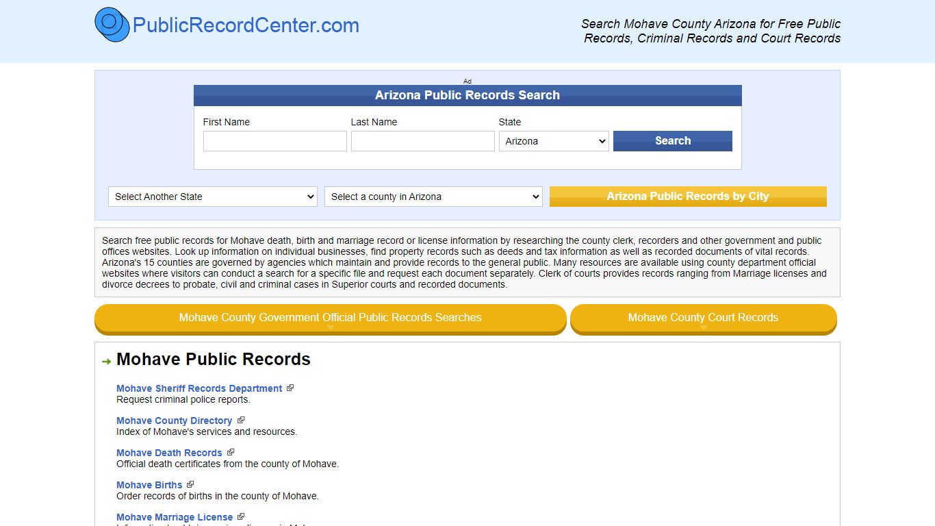 Mohave County Arizona Free Public Records - Court Records - Criminal ...
